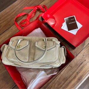 Coach Y2K Suede Beige Legacy Turnlock Shoulder Bag w/ Original Box & Paperwork